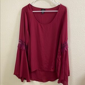 Rue21 Deep Red Lace Sleeve Blouse‎